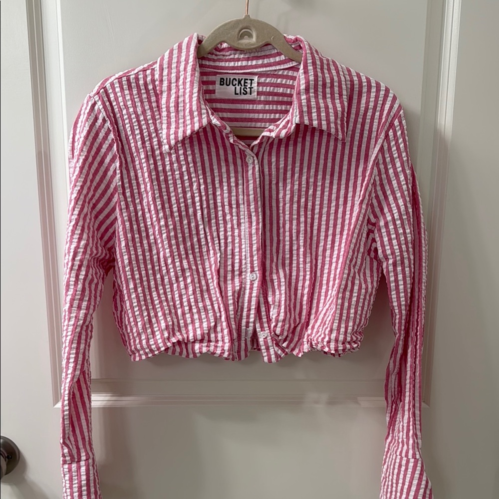BUCKETLIST Pink and White Striped Blouse